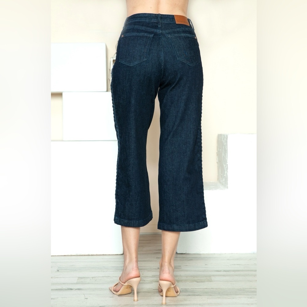 Judy Blue Side Seam Braid Detail Crop Wide Leg Jeans - Picture 6 of 7